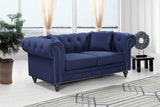 Chesterfield Blue Linen Textured Loveseat from Meridian - Luna Furniture