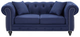 Chesterfield Blue Linen Textured Loveseat from Meridian - Luna Furniture