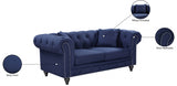 Chesterfield Blue Linen Textured Loveseat from Meridian - Luna Furniture