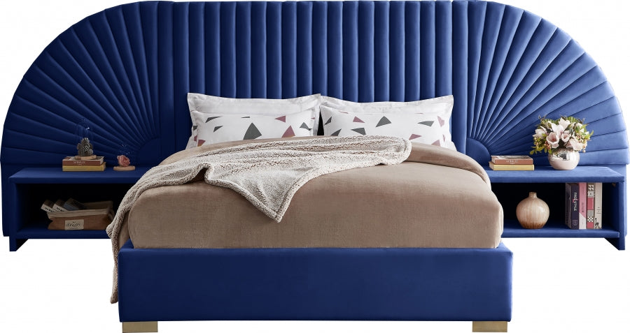 Cleo Blue Velvet King Bed from Meridian - Luna Furniture