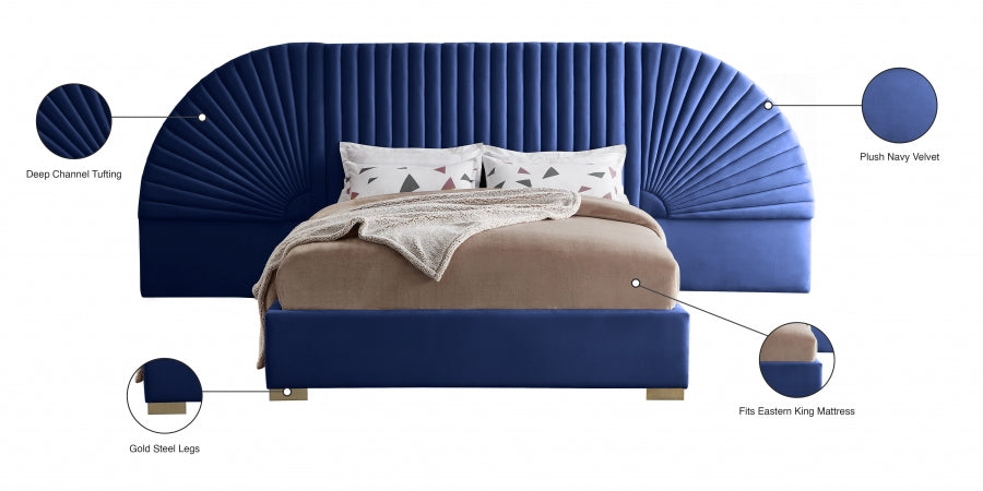 Cleo Blue Velvet King Bed from Meridian - Luna Furniture