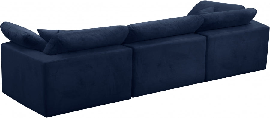 Cozy Blue Velvet Modular Fiber Filled Cloud-Like Comfort Overstuffed 119" Sofa from Meridian - Luna Furniture