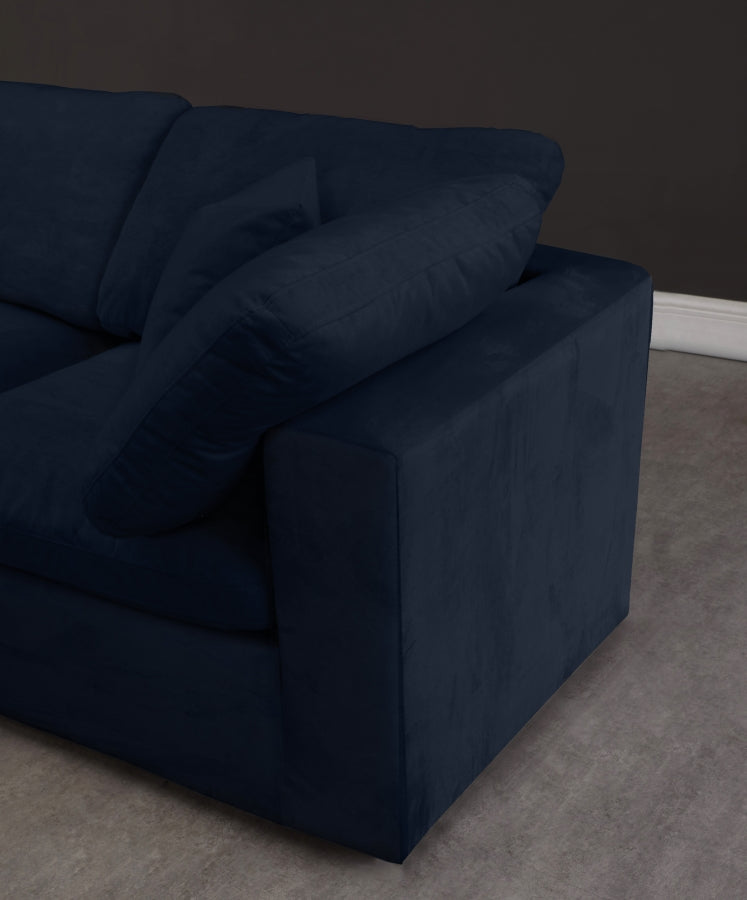 Cozy Blue Velvet Modular Fiber Filled Cloud-Like Comfort Overstuffed 119" Sofa from Meridian - Luna Furniture