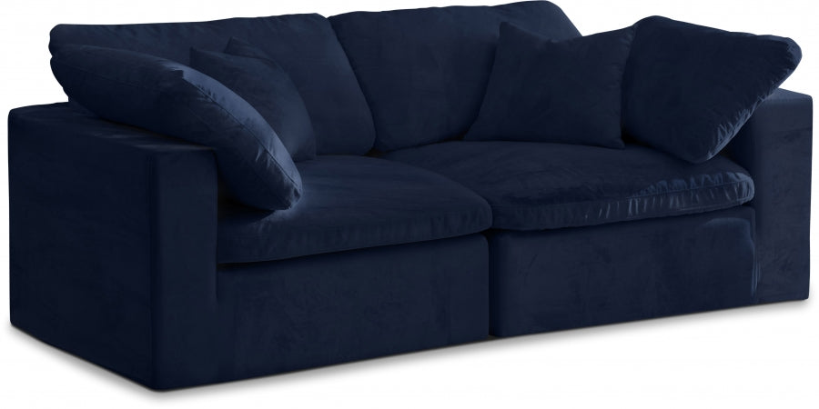 Cozy Blue Velvet Modular Fiber Filled Cloud-Like Comfort Overstuffed 80" Loveseat from Meridian - Luna Furniture