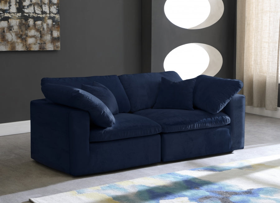 Cozy Blue Velvet Modular Fiber Filled Cloud-Like Comfort Overstuffed 80" Loveseat from Meridian - Luna Furniture