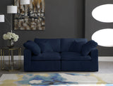 Cozy Blue Velvet Modular Fiber Filled Cloud-Like Comfort Overstuffed 80" Loveseat from Meridian - Luna Furniture