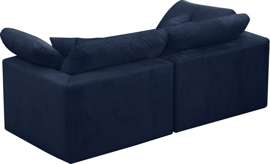 Cozy Blue Velvet Modular Fiber Filled Cloud-Like Comfort Overstuffed 80" Loveseat from Meridian - Luna Furniture