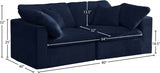 Cozy Blue Velvet Modular Fiber Filled Cloud-Like Comfort Overstuffed 80" Loveseat from Meridian - Luna Furniture