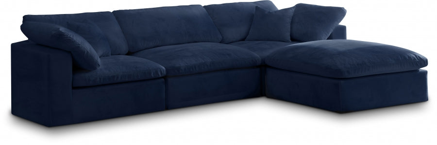 Cozy Blue Velvet Modular Fiber Filled Cloud-Like Comfort Overstuffed Reversible Sectional from Meridian - Luna Furniture