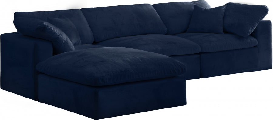 Cozy Blue Velvet Modular Fiber Filled Cloud-Like Comfort Overstuffed Reversible Sectional from Meridian - Luna Furniture