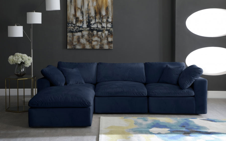 Cozy Blue Velvet Modular Fiber Filled Cloud-Like Comfort Overstuffed Reversible Sectional from Meridian - Luna Furniture