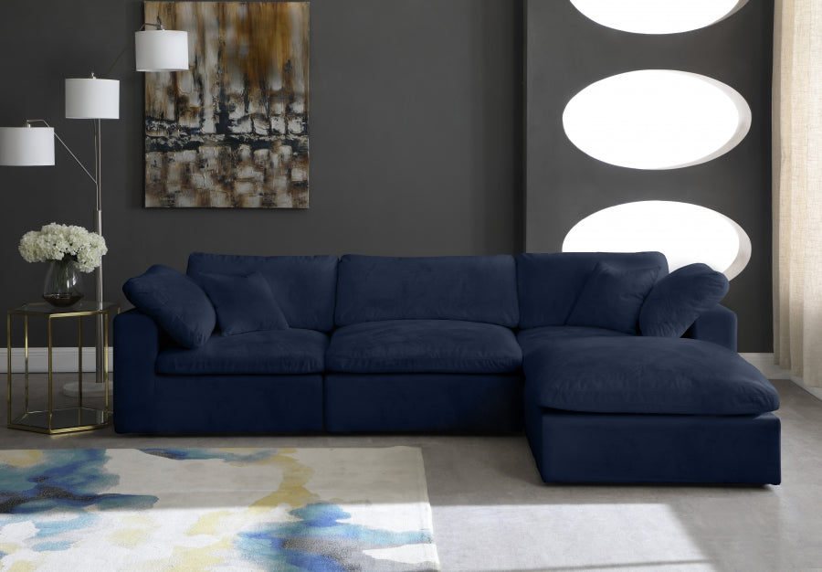 Cozy Blue Velvet Modular Fiber Filled Cloud-Like Comfort Overstuffed Reversible Sectional from Meridian - Luna Furniture