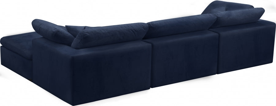 Cozy Blue Velvet Modular Fiber Filled Cloud-Like Comfort Overstuffed Reversible Sectional from Meridian - Luna Furniture