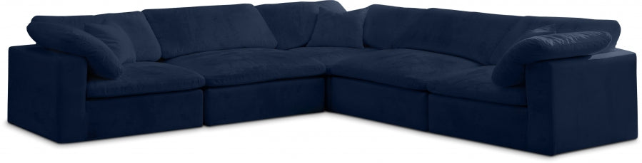 Cozy Blue Velvet Modular Fiber Filled Cloud-Like Comfort Overstuffed Reversible Sectional from Meridian - Luna Furniture