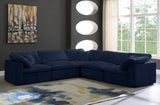 Cozy Blue Velvet Modular Fiber Filled Cloud-Like Comfort Overstuffed Reversible Sectional from Meridian - Luna Furniture