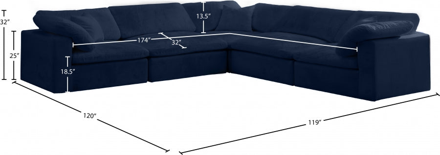 Cozy Blue Velvet Modular Fiber Filled Cloud-Like Comfort Overstuffed Reversible Sectional from Meridian - Luna Furniture