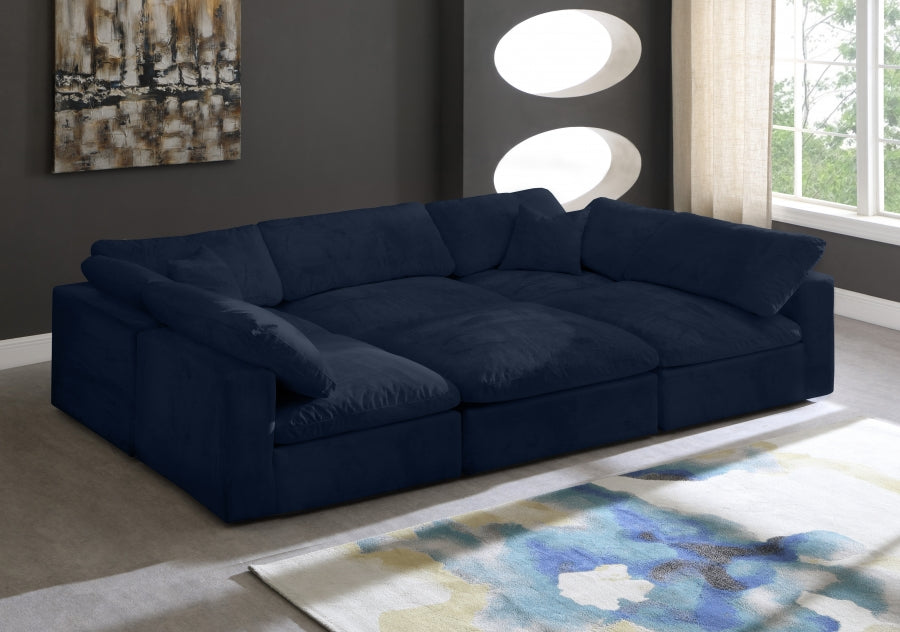 Cozy Blue Velvet Modular Fiber Filled Cloud-Like Comfort Overstuffed Reversible Sectional from Meridian - Luna Furniture