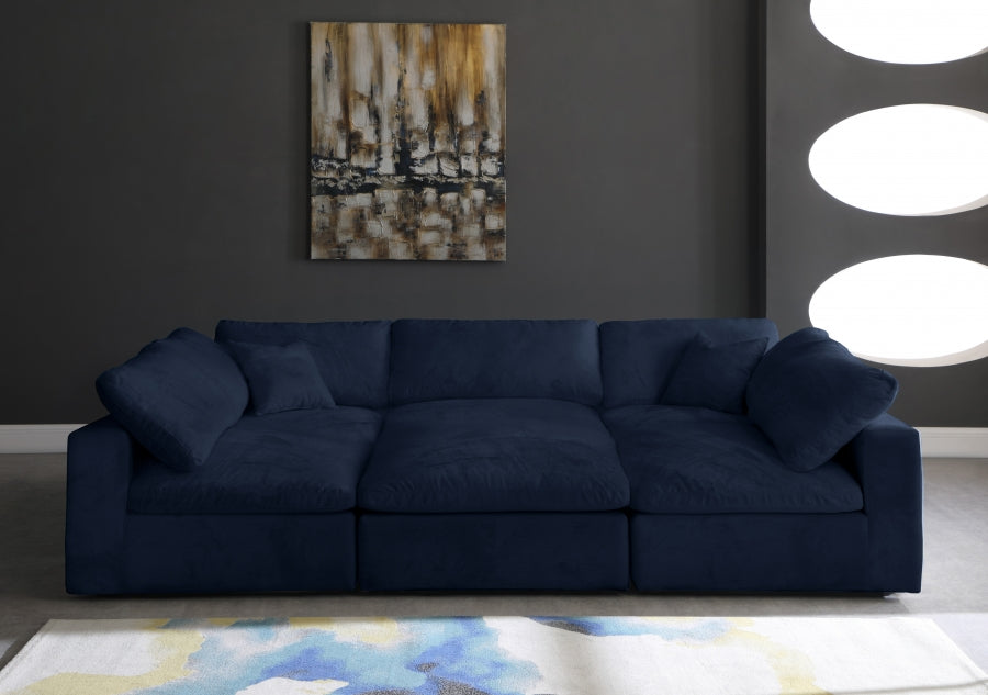 Cozy Blue Velvet Modular Fiber Filled Cloud-Like Comfort Overstuffed Reversible Sectional from Meridian - Luna Furniture