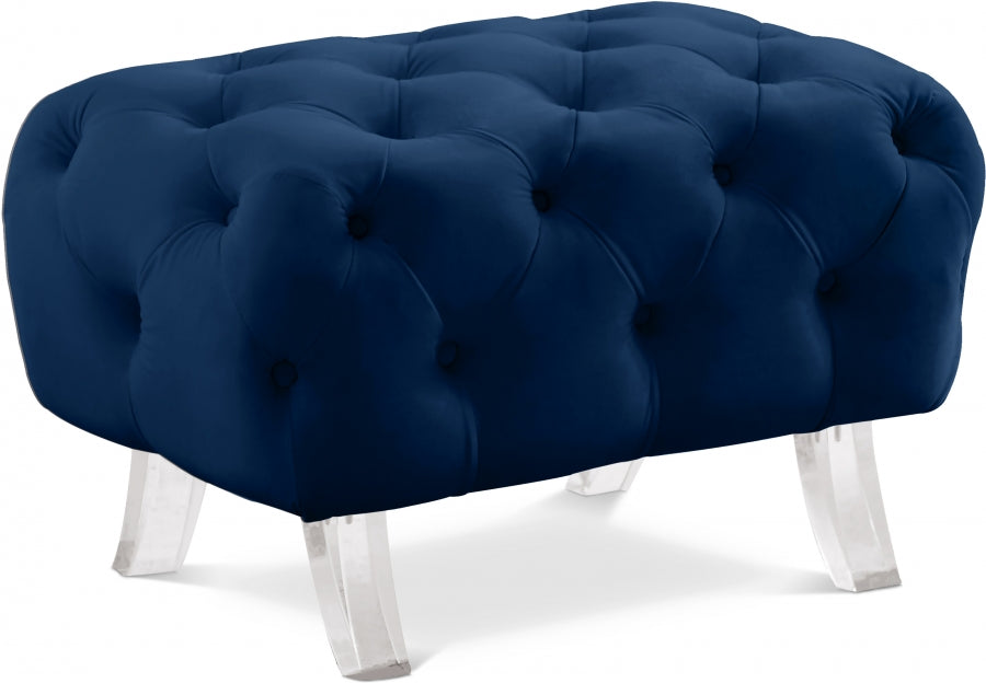 Crescent Blue Velvet Ottoman from Meridian - Luna Furniture