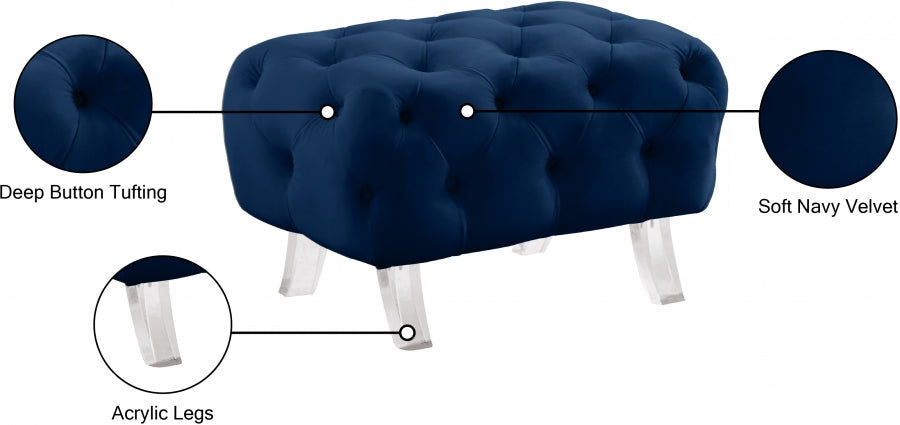 Crescent Blue Velvet Ottoman from Meridian - Luna Furniture