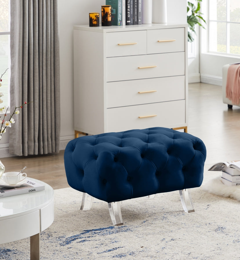 Crescent Blue Velvet Ottoman from Meridian - Luna Furniture