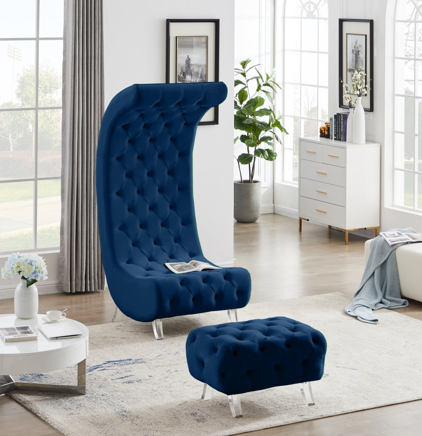 Crescent Blue Velvet Ottoman from Meridian - Luna Furniture