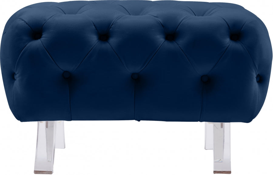 Crescent Blue Velvet Ottoman from Meridian - Luna Furniture