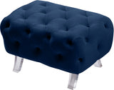 Crescent Blue Velvet Ottoman from Meridian - Luna Furniture