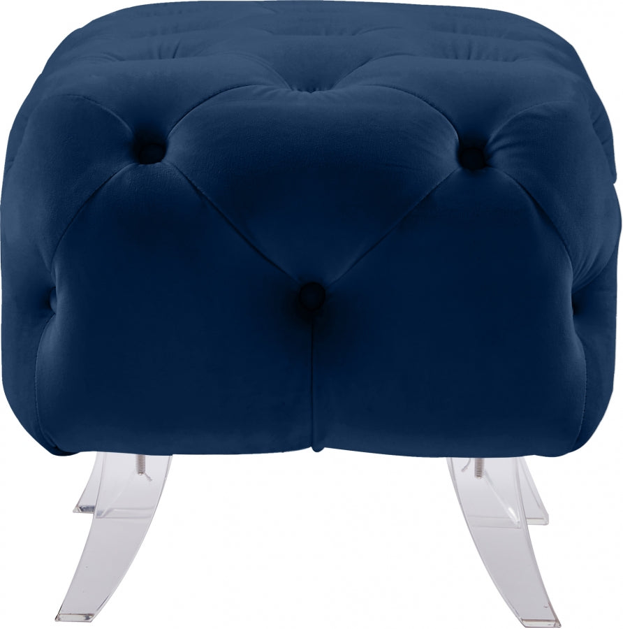 Crescent Blue Velvet Ottoman from Meridian - Luna Furniture