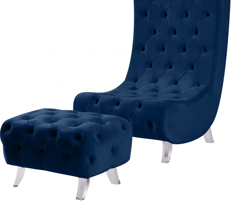 Crescent Blue Velvet Ottoman from Meridian - Luna Furniture