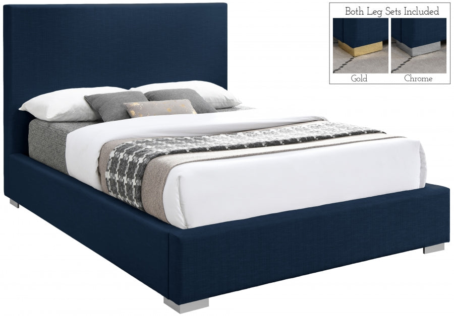 Crosby Blue Linen Textured Queen Bed from Meridian - Luna Furniture