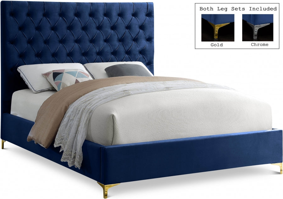 Cruz Blue Velvet Queen Bed from Meridian - Luna Furniture