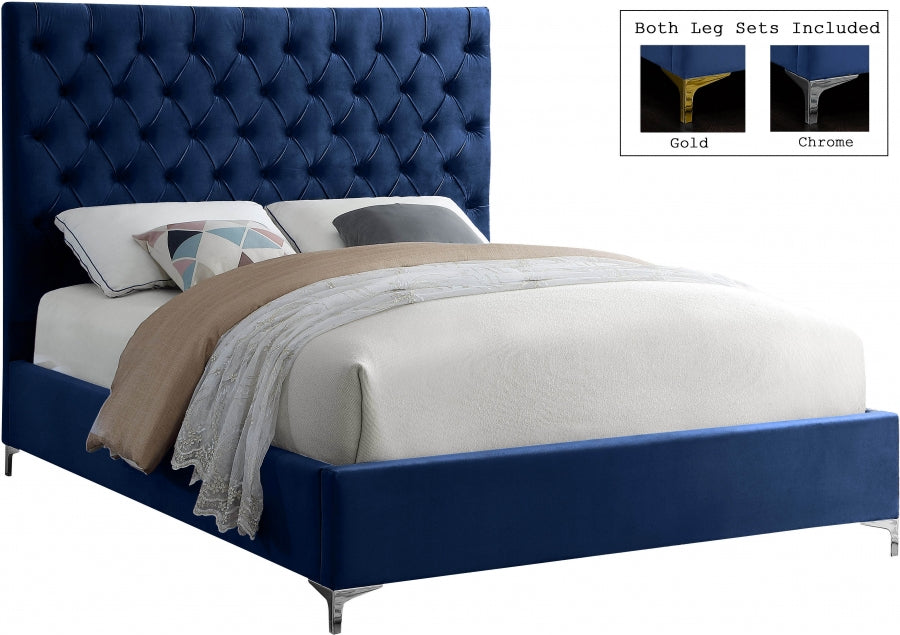 Cruz Blue Velvet Queen Bed from Meridian - Luna Furniture