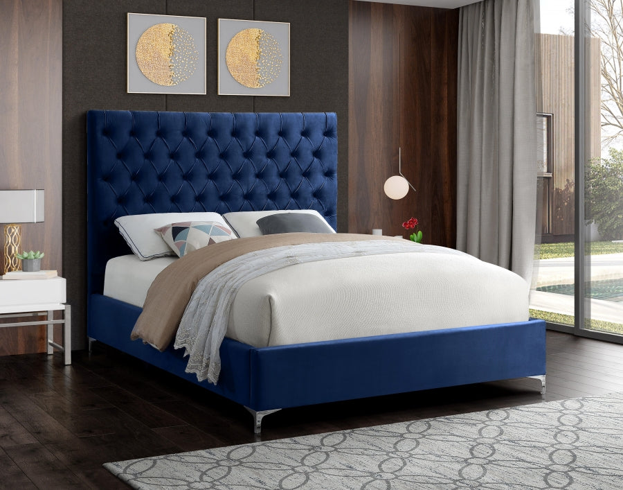 Cruz Blue Velvet Queen Bed from Meridian - Luna Furniture