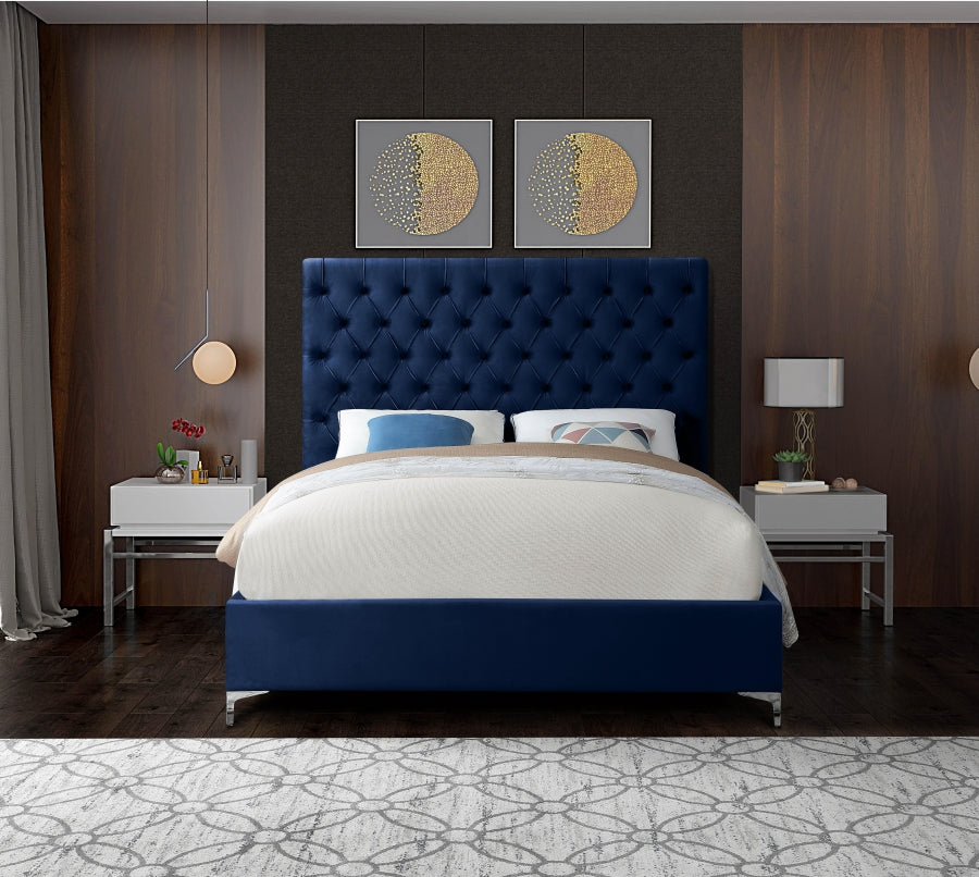 Cruz Blue Velvet Queen Bed from Meridian - Luna Furniture