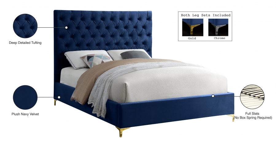 Cruz Blue Velvet Queen Bed from Meridian - Luna Furniture