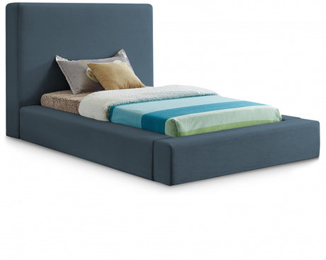 Blue Devin Linen Textured Fabric Twin Bed from Meridian - Luna Furniture