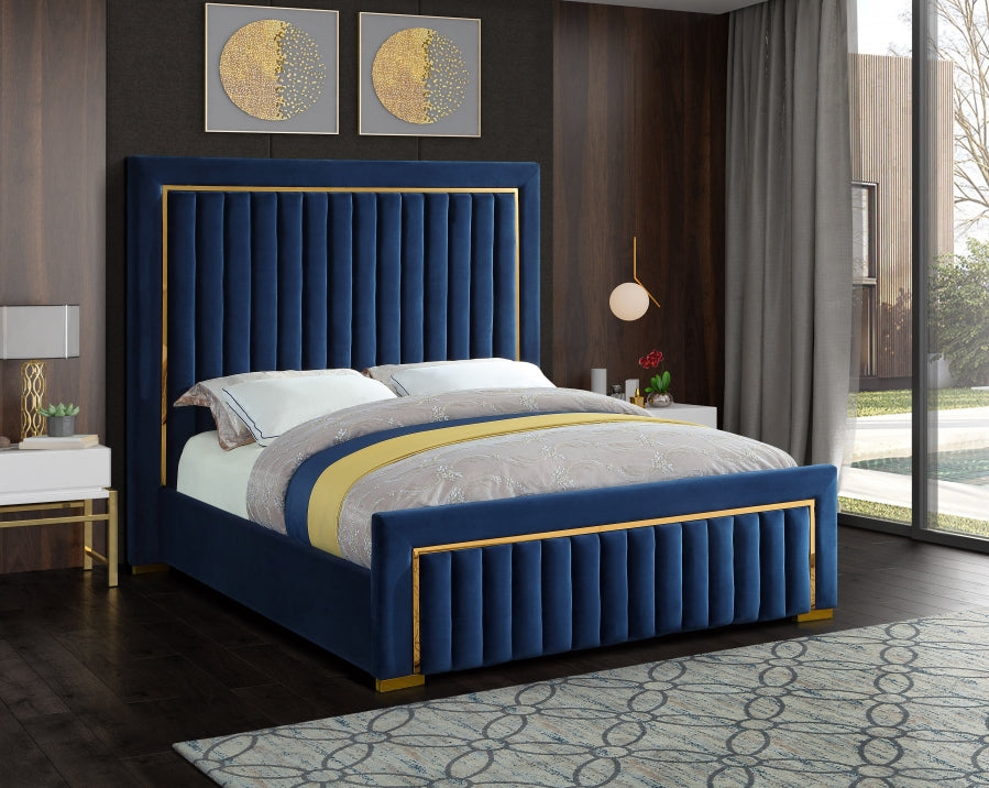 Dolce Blue Velvet Queen King Bed from Meridian - Luna Furniture