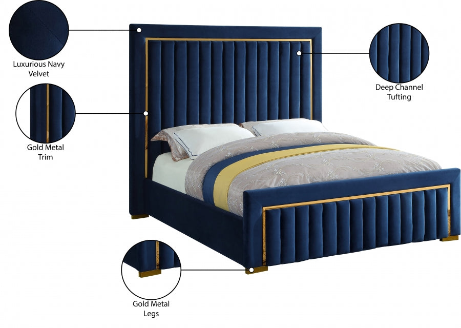 Dolce Blue Velvet Queen King Bed from Meridian - Luna Furniture