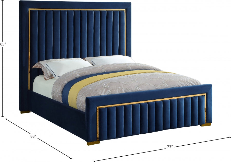 Dolce Blue Velvet Queen Queen Bed from Meridian - Luna Furniture