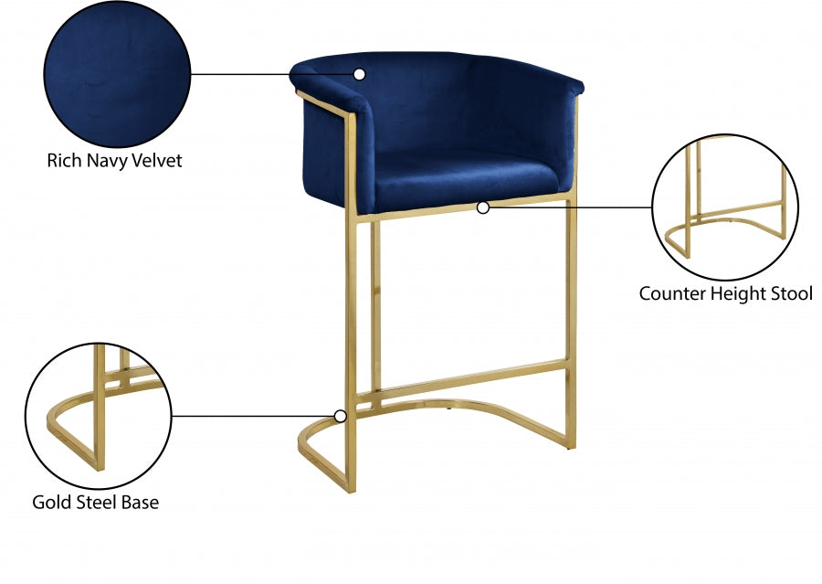 Donatella Blue Velvet Counter Stool from Meridian - Luna Furniture