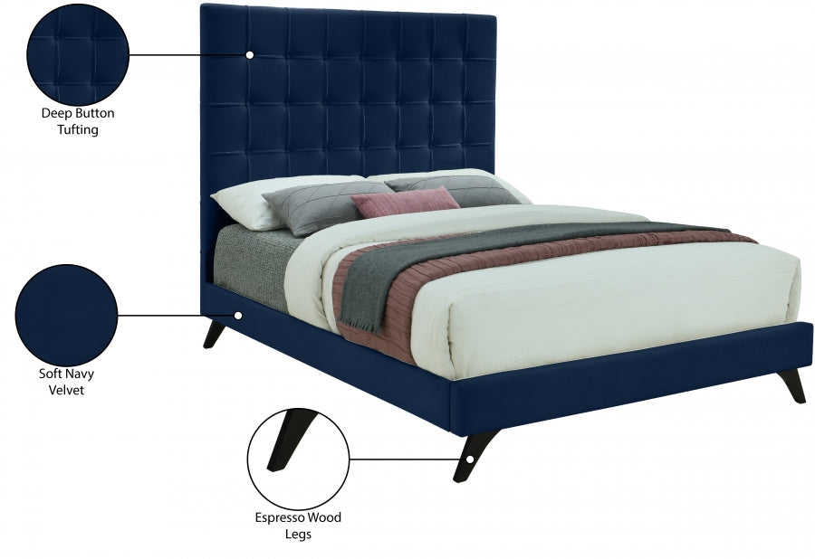 Elly Blue Velvet Full Bed from Meridian - Luna Furniture