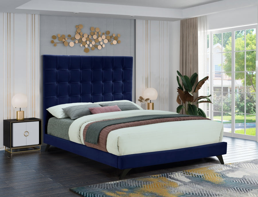 Elly Blue Velvet Queen Bed from Meridian - Luna Furniture