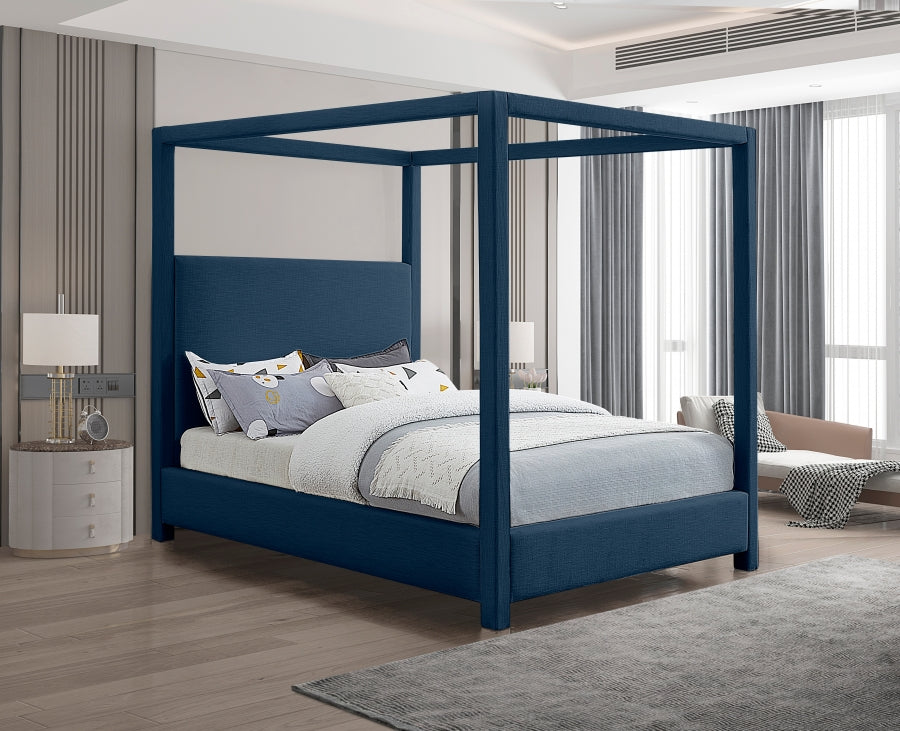 Emerson Blue Linen Textured Queen Bed from Meridian - Luna Furniture