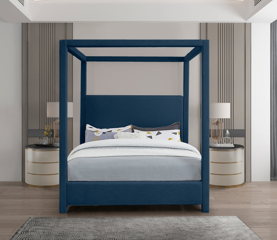 Emerson Blue Linen Textured Queen Bed from Meridian - Luna Furniture