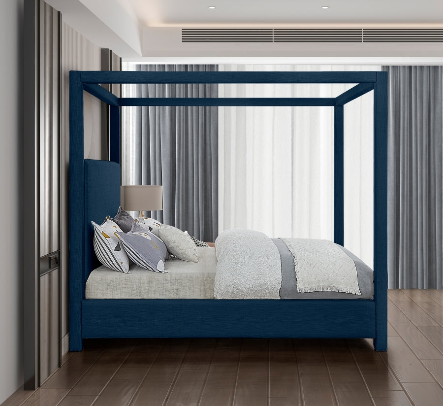 Emerson Blue Linen Textured Queen Bed from Meridian - Luna Furniture