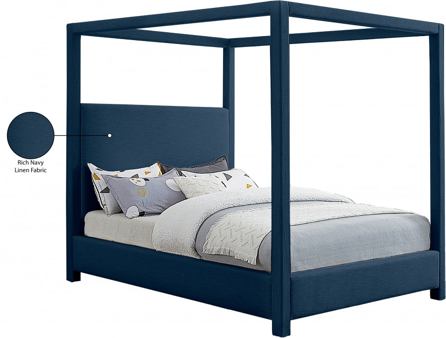 Emerson Blue Linen Textured Queen Bed from Meridian - Luna Furniture