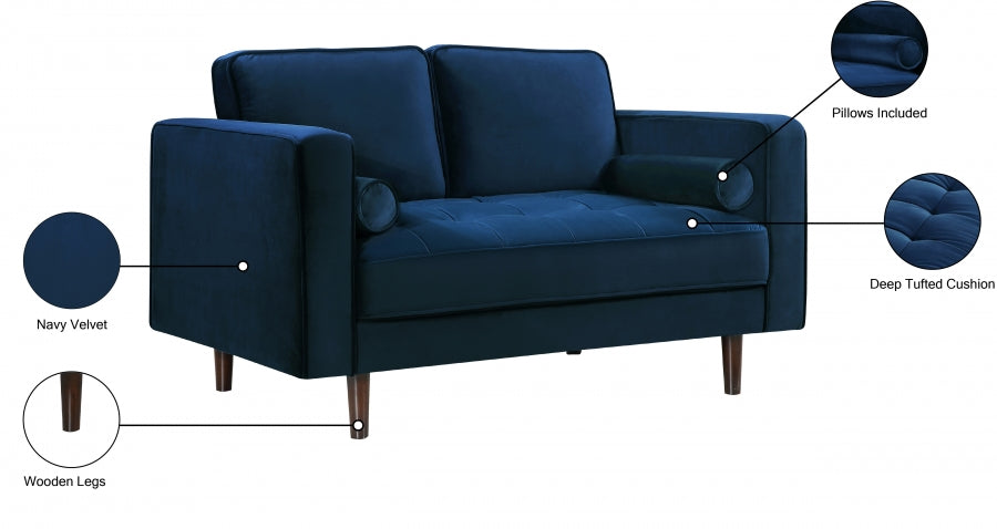 Emily Blue Velvet Loveseat from Meridian - Luna Furniture