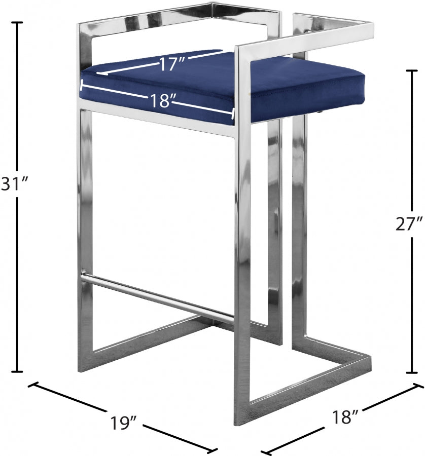 Ezra Blue Velvet Counter Stool, Set of 2 from Meridian - Luna Furniture