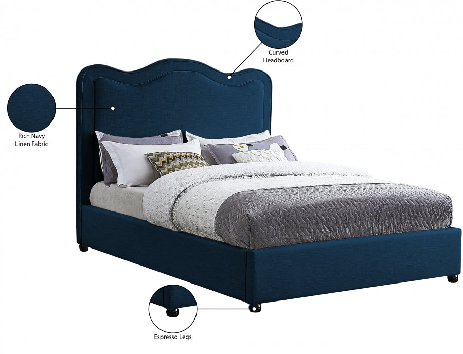 Felix Blue Linen Textured Fabric King Bed from Meridian - Luna Furniture